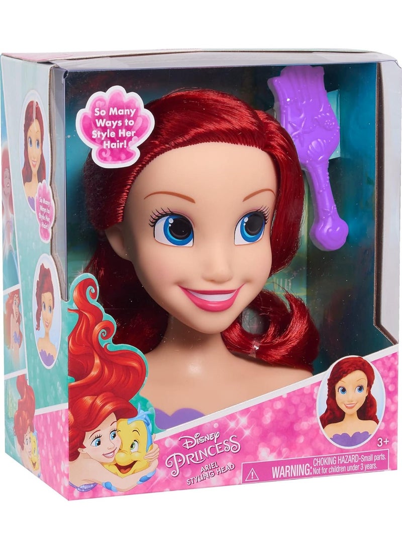 ديزني برنسيس رأس تصفيف شعر صغير من ديزني برينسيس آرييل مع فرشاة شعر – دمية شعر للعب التخيلي بطول 14 سم للأطفال من عمر 3 سنوات فما فوق – لعبة تصفيف شعر إبداعية - Image 1